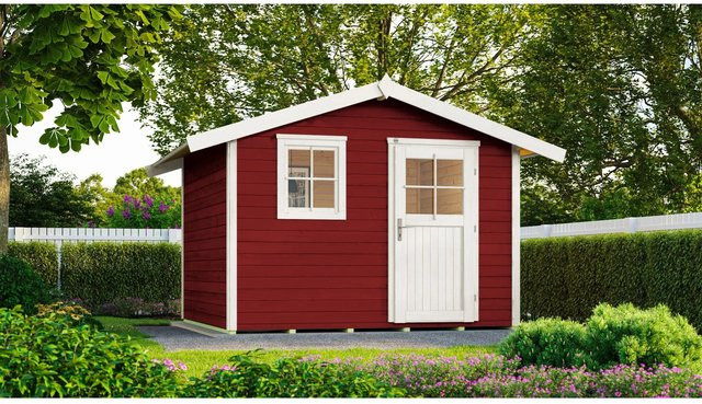 WEKA Gartenhaus 123 Gr.4 mit Satteldach aus Fichtenholz in Rot, B/H/T: 380 x 247 x 235 cm - Bild 1