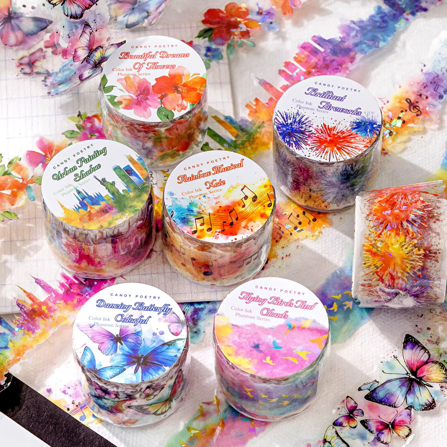 Mr.Paper Holografisches Regenbogen-Klebeband mit Schmetterlings- und Blumenmuster in Multicolour für Scrapbooking und DIY-Dekoration - Bild 2