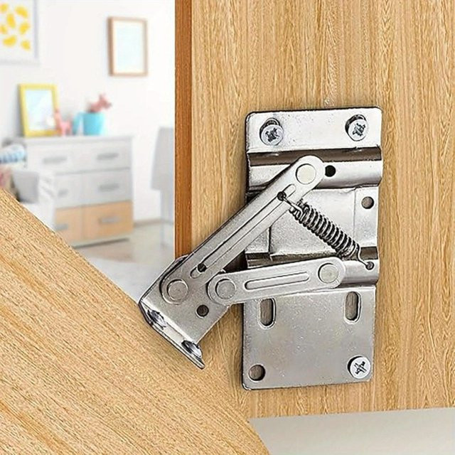2 Stück Feder-Scharniere für Küchenschränke und Möbel mit 45 Grad Flip-Funktion in Silber - Bild 1