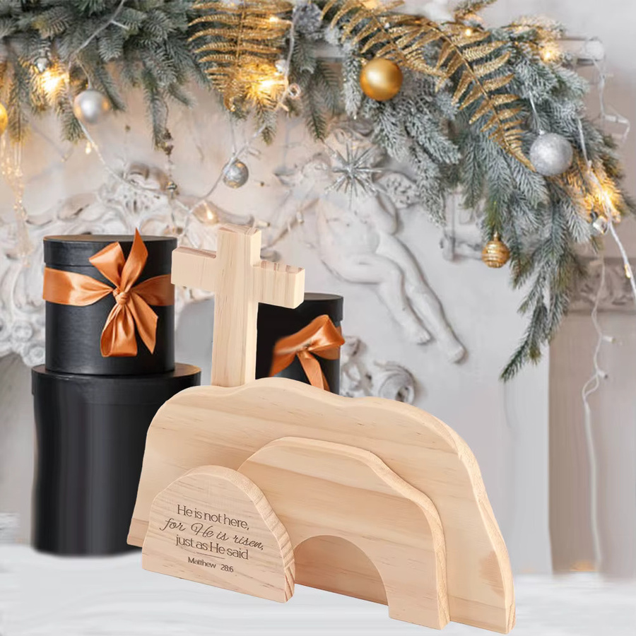 Qiilu Osterdekoration Oster-Aufstandsszene aus Holz in Beige als Tischdekoration - Bild 3