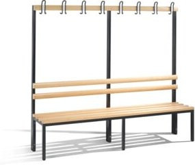 C+P Garderobenbank Basic Halltree mit Sitzbank aus Buche und Stahlrohr, Farbe Schwarzgrau, H: 165,0 cm, B: 196,0 cm, T: 40,3 cm