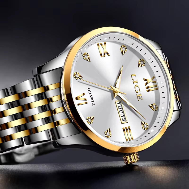LIGE Armbanduhr Quarz, Edelstahl, Wochentag, Datum, Herren - Bild 3
