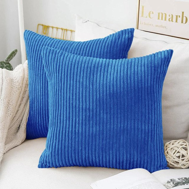 JMG Clothing Boho Kunstpelz Kissenbezug gestreift, blau, B/T: 40 x 40 cm - Bild 1