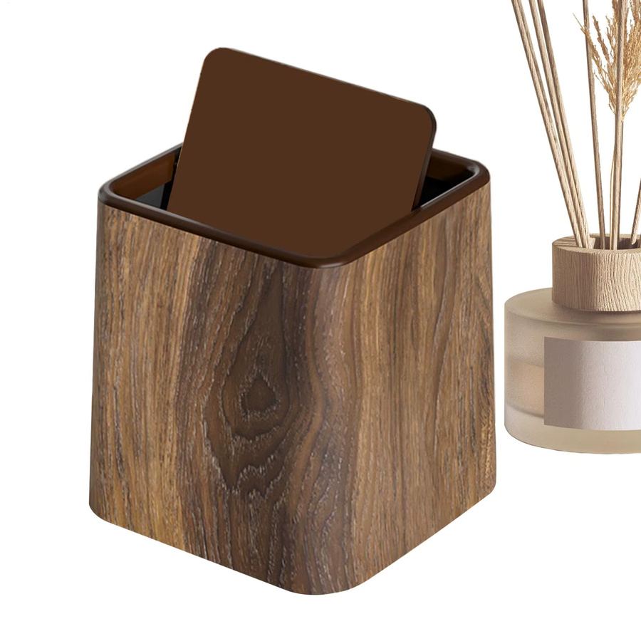 Retro Schreibtisch-Mülleimer mit Deckel aus Holz in Braun, B/T/H: 15,3 x 14,7 x 15,3 cm - Bild 2