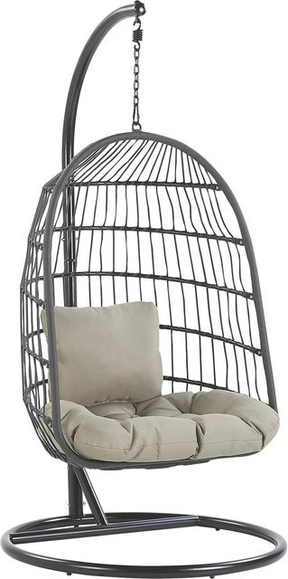 Beliani Hängesessel Egg Lounge in Schwarz und Grau mit Standmontage und Polsterung, B/T/H: 102 x 102 x 199 cm - Bild 1