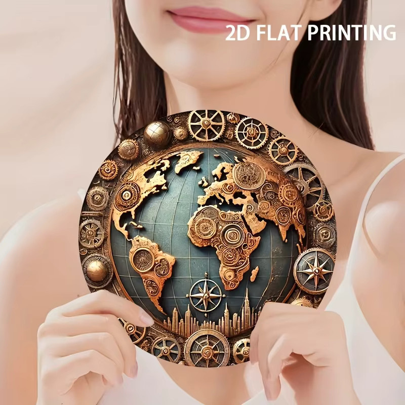 Steampunk-Weltkarte Wanddekoration Potdemiel aus Holz, rund, Durchmesser: 20,32 cm - Bild 4