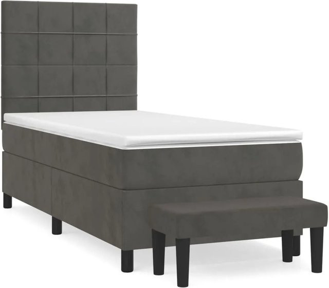 vidaXL Boxspringbett mit Matratze Hybrid Dunkelgrau Samt B/T/H: 80 x 200 x 128 cm - Bild 1