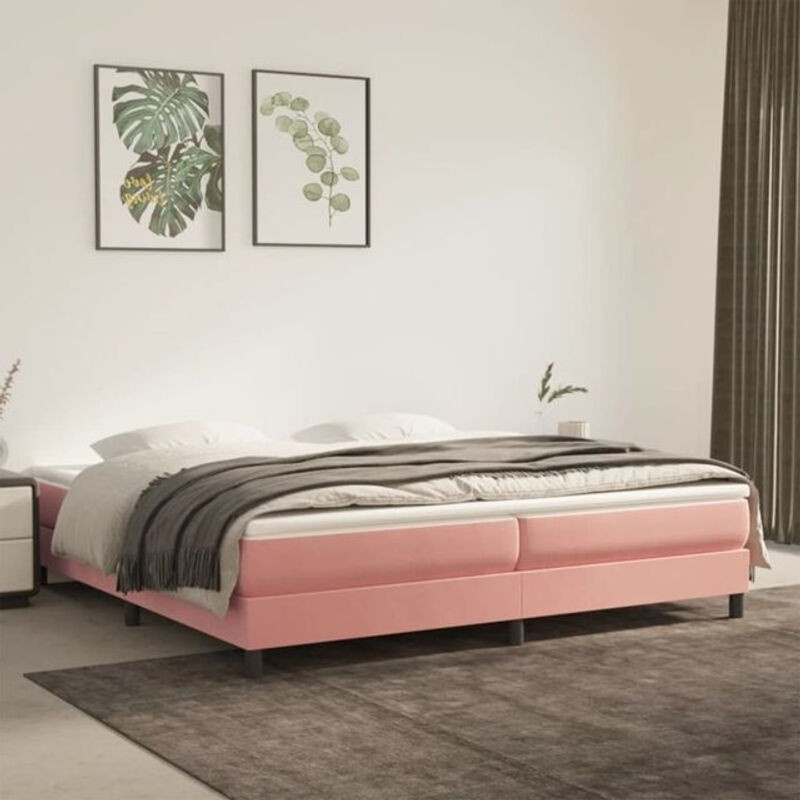 Vidaxl Boxspringbett mit Matratze in Rosa und Weiß aus Samt, Modernes Design, B/T/H: 200 x 200 x 25 cm - Bild 1