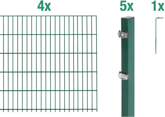 Metallzaun Doppelstabmatte Grund-Set aus Stahl, grün beschichtet, B/H: 400 x 80 cm - Bild 1