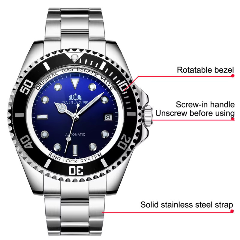 PAULAREIS P Armbanduhr, Automatik, Edelstahl, Blau, Herren - Bild 3