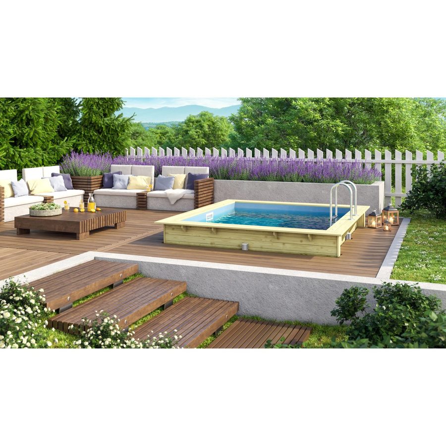 Karibu Rechteckiger KDI Massivholz Pool mit Leitern und Zubehör, B/T: 308,7 x 276,5 cm - Bild 3
