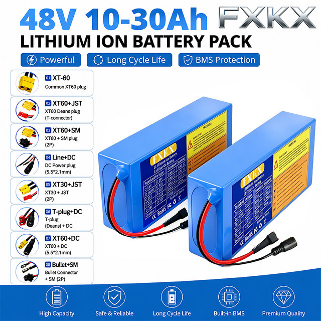 FXKX Lithium-Ionen-Akku 48V 30Ah für E-Bike und Elektrofahrrad mit BMS, Farbe: Blau - Bild 1