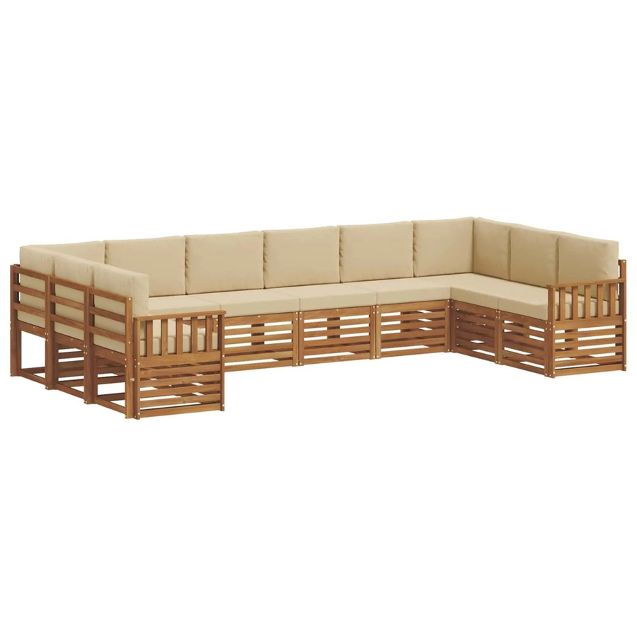 vidaXL Sofagarnitur 10-teilig aus Massivholz Akazie in Natur und Beige, U-Form mit Sitz- und Rückenkissen - Bild 2