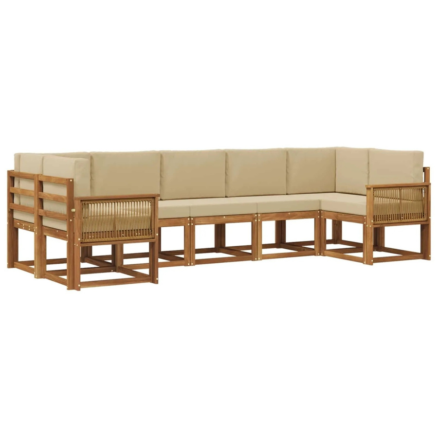 vidaXL Outdoor-Sofagarnitur aus Massivholz Akazie in Natur und Beige, 7-teiliges Set mit Sitz- und Rückenkissen - Bild 2