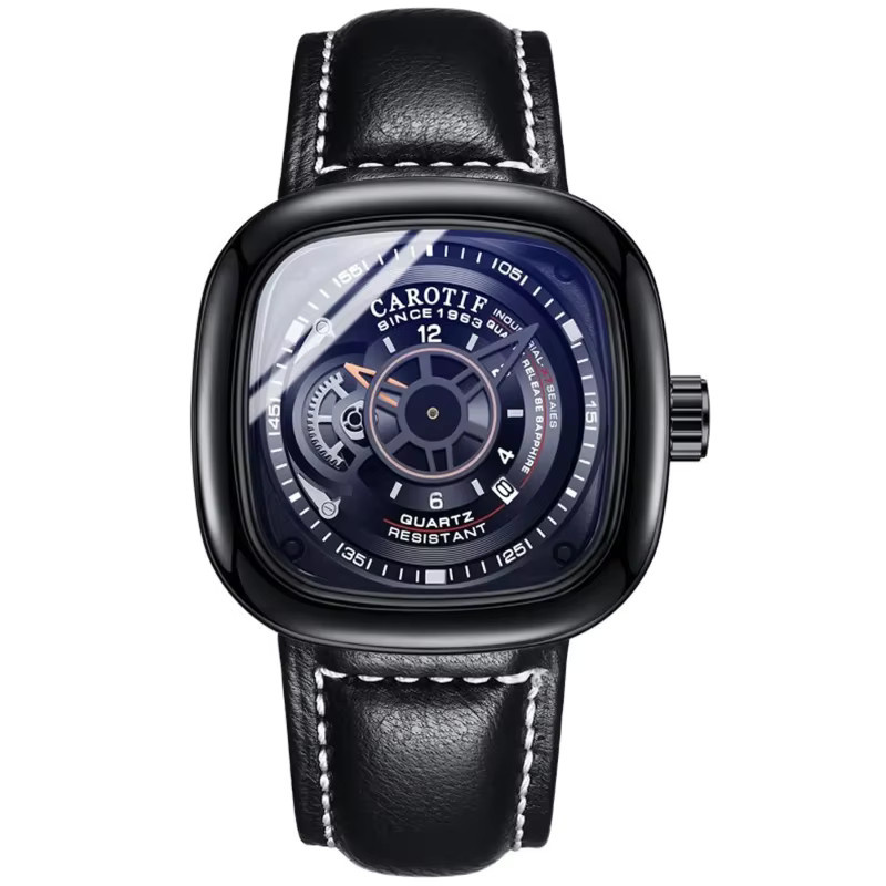 CAROTIF Analoguhr, Eckig, Quarz, Lederarmband, Schwarz, Unisex - Bild 7