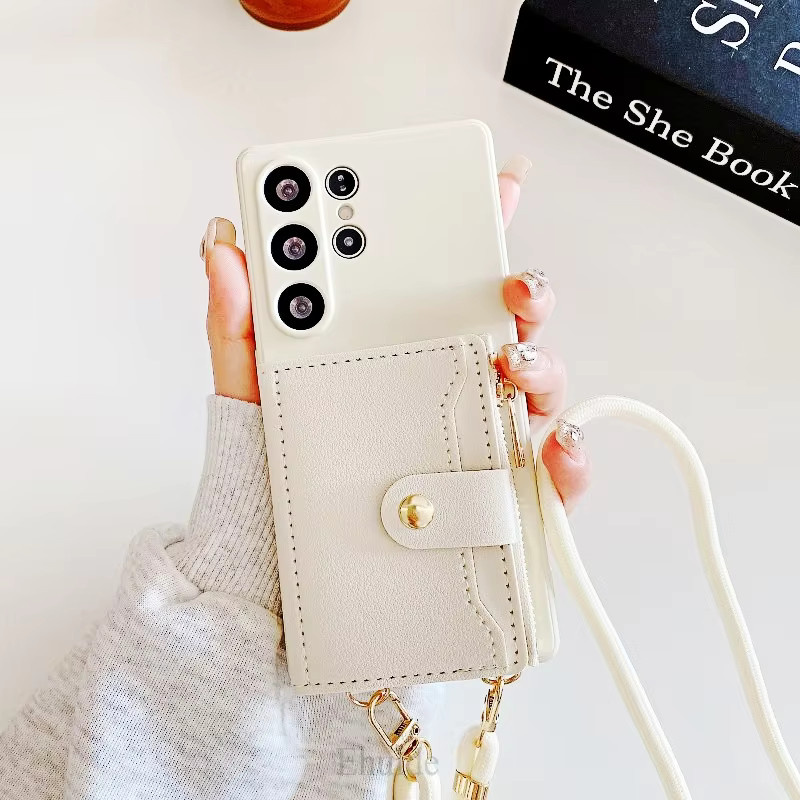 Luxuriöse Brieftaschen-Schutzhülle mit Trageriemen für Samsung Galaxy S25 S24 S26 Ultra FE und A-Serie aus PU-Leder in Braun - Bild 3