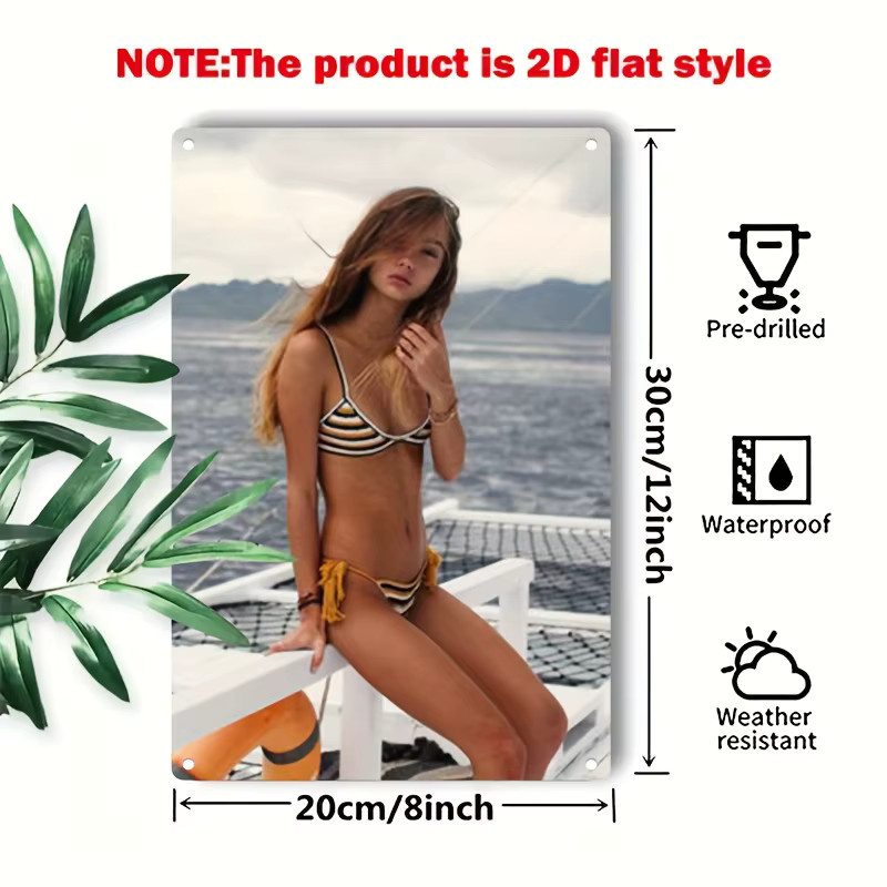 Retro-Metallschild CIFBUY Old-Timer Bikini-Strand-Dame Wandkunst aus Metall in Multicolour - Bild 3