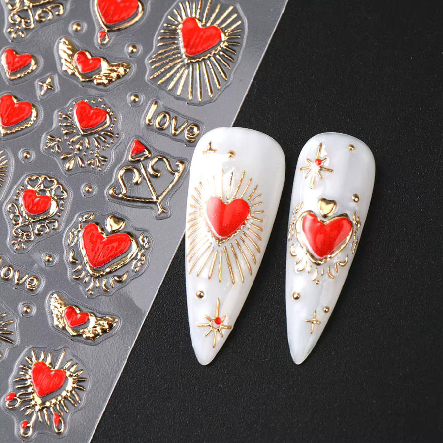 Full Beauty Nail Art Aufkleber, 3D Herz Sonne Stern, Gold Silber, Metallic - Bild 2