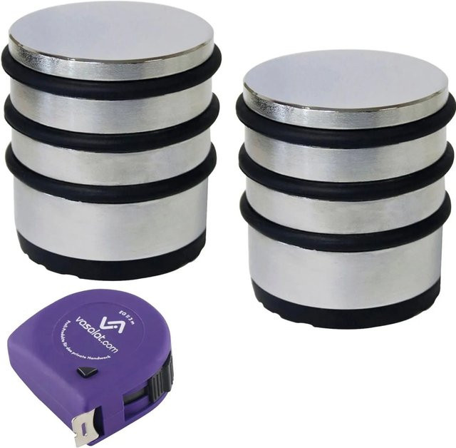vasalat Set Türstopper schwer Edelstahl geschliffen Silber 2 Stück Ø 65 mm, H 75 mm - Bild 1