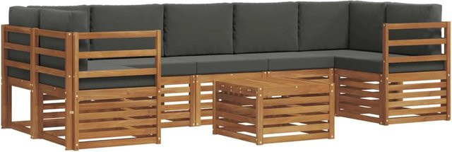 vidaXL Sofagarnitur 8-teilig aus Massivholz Akazie in Natur und Anthrazit mit Polsterung und Kissen - Bild 1