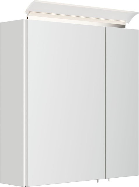 Posseik Spiegelschrank in Weiß Hochglanz mit LED-Acrylglaslampe und Glasböden, Breite: 60 cm - Bild 1