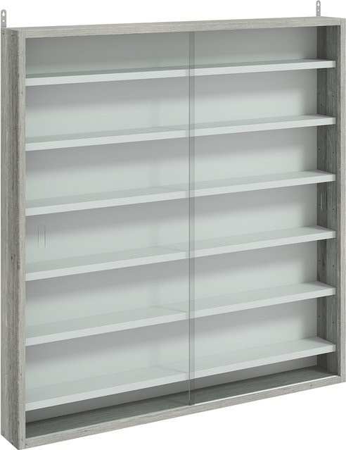 Aosom Wandvitrine mit 6 verstellbaren Regalböden und Glastüren, Weiß und Grau, B/T/H: 80 x 9,5 x 83 cm - Bild 1