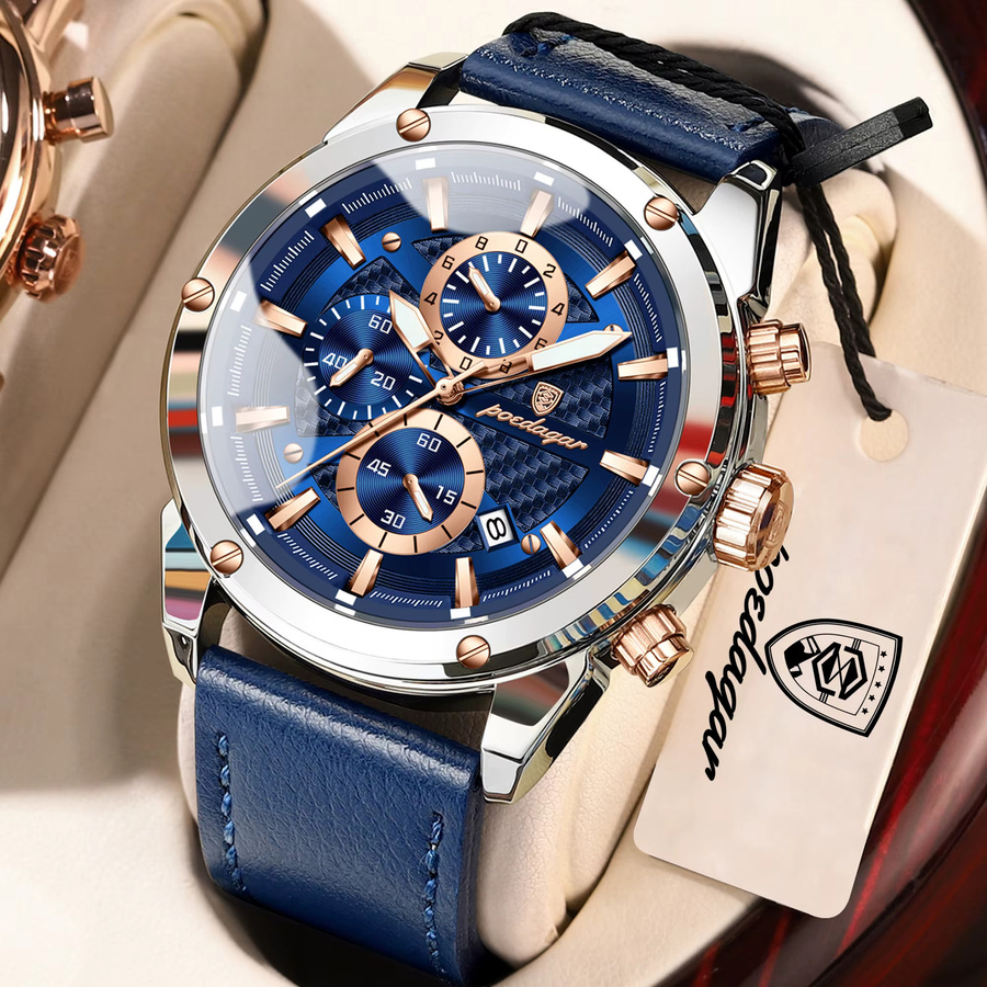 POEDAGAR Chronograph, Quarz, Leder, Schwarz, Herren - Bild 2
