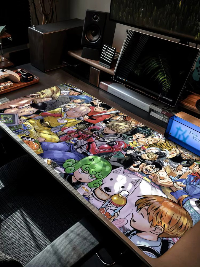 Anime One-Punch Man Mauspad XXL rutschfeste Schreibtischunterlage in Schwarz und Multicolour, B/T: 90 x 40 cm - Bild 2