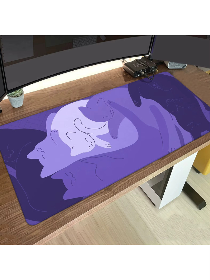 Lila Katzen Schreibtischunterlage im Kawaii-Design für Gaming und Büro, Dunkles Magenta Mousepad - Bild 2