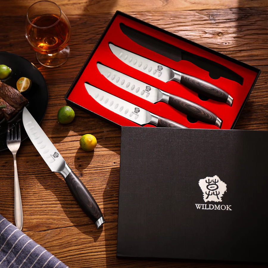 WILDMOK 4-teiliges Premium Steakmesser-Set aus deutschem Edelstahl mit ergonomischem Pakkaholz-Griff, 5 Zoll - Bild 3