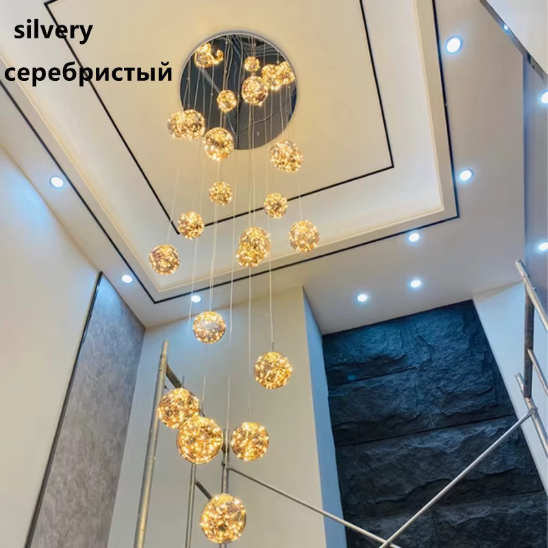 ZHUOYU Moderne LED-Pendelleuchte mit transparenten Glaskugeln in Gold/Messing, dimmbar, ideal für Wohnzimmer und Treppenhaus - Bild 4