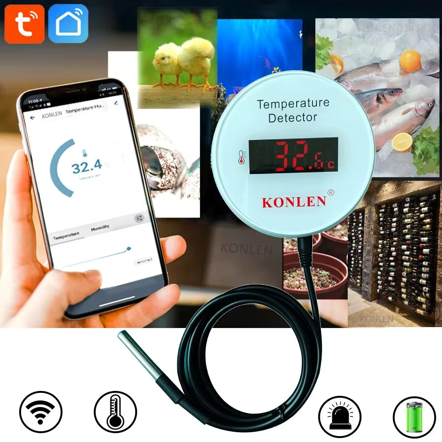 Konlen Tuya Wifi Digitales Thermometer mit 3m Sonde für Smart Life App, Weiß - Bild 2