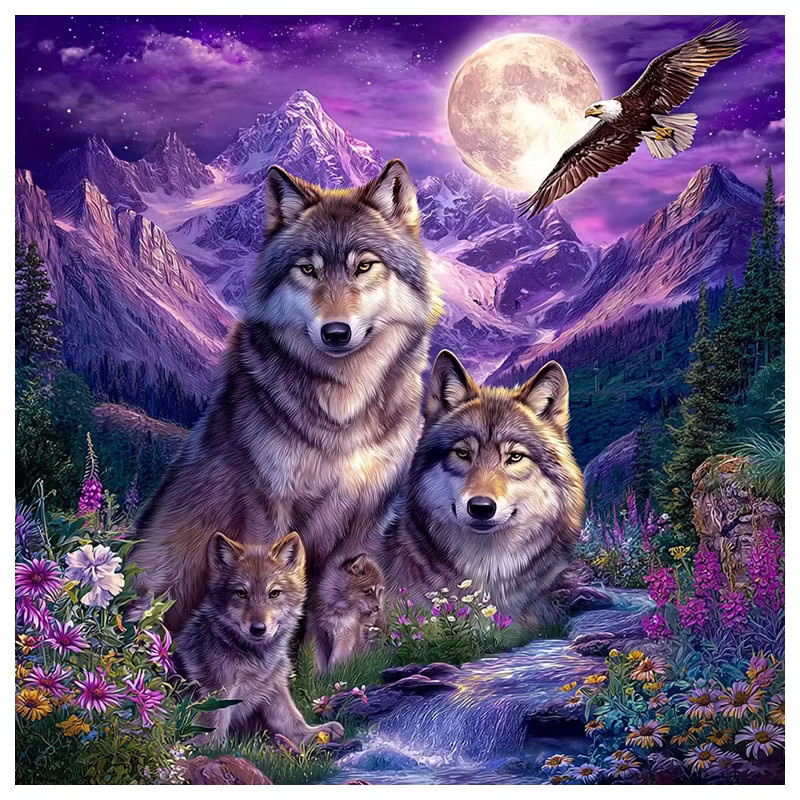 HUACAN Diamant-Kunst-Gemälde Wolf Mosaikbild aus Strass in Multicolour, B/H: 20 x 20 cm - Bild 5