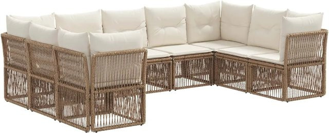 vidaXL Gartensofa-Set 9-teilig in U-Form, Beige, Poly-Rattan mit pulverbeschichtetem Stahlgestell und Polsterkissen - Bild 1