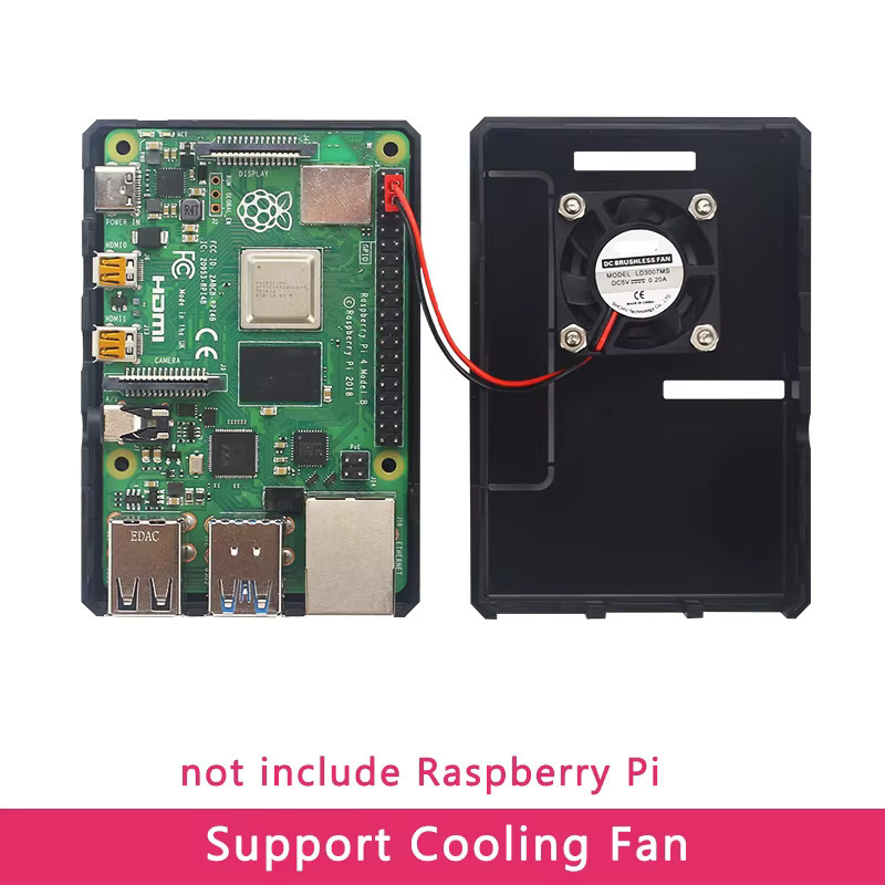 SHCHV ABS-Gehäuse für Raspberry Pi 4 Modell B in Schwarz mit transparenter Kunststoffschale und abnehmbarer GPIO-Abdeckung inklusive Lüfter - Bild 2