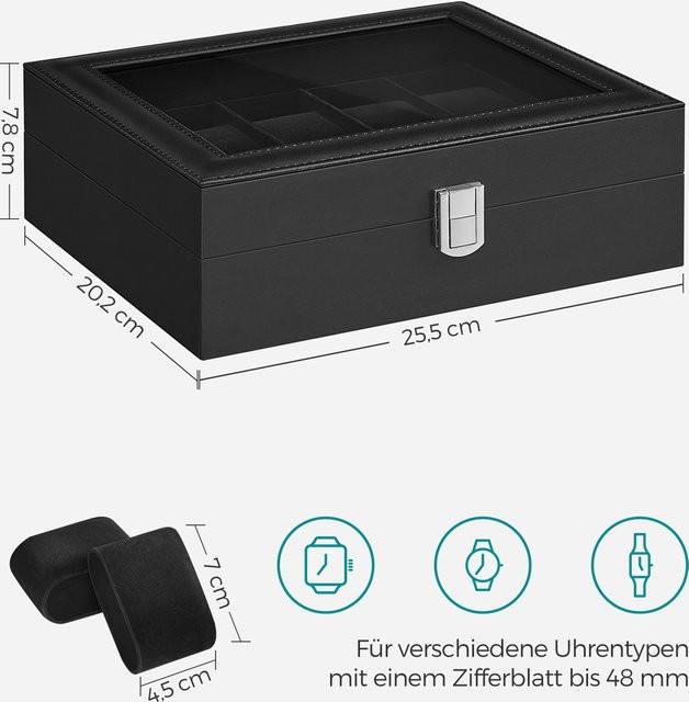 SONGMICS Uhrenbox, 10 Fächer, Schwarz, Unisex - Bild 1