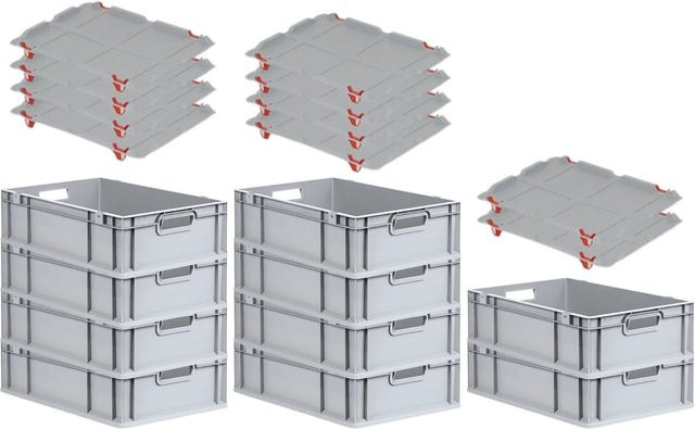 PROREGAL SparSet 10x Eurobox NextGen Grip mit Auflagedeckel und 4 roten Schiebeschnappverschlüssen in Grau, H x B x T: 17 x 40 x 60 cm, 34 Liter - Bild 1
