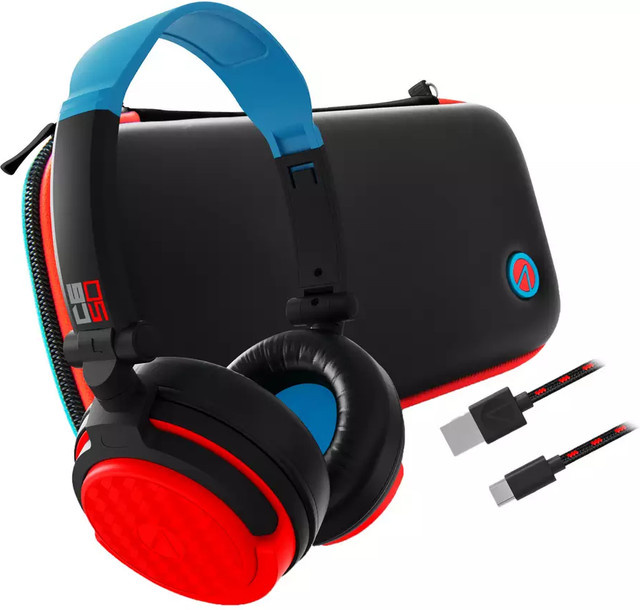 Nintendo Switch Premium Travel Kit mit Tasche, Gaming Headset und USB-C Kabel, Schwarz/Rot/Blau - Bild 1