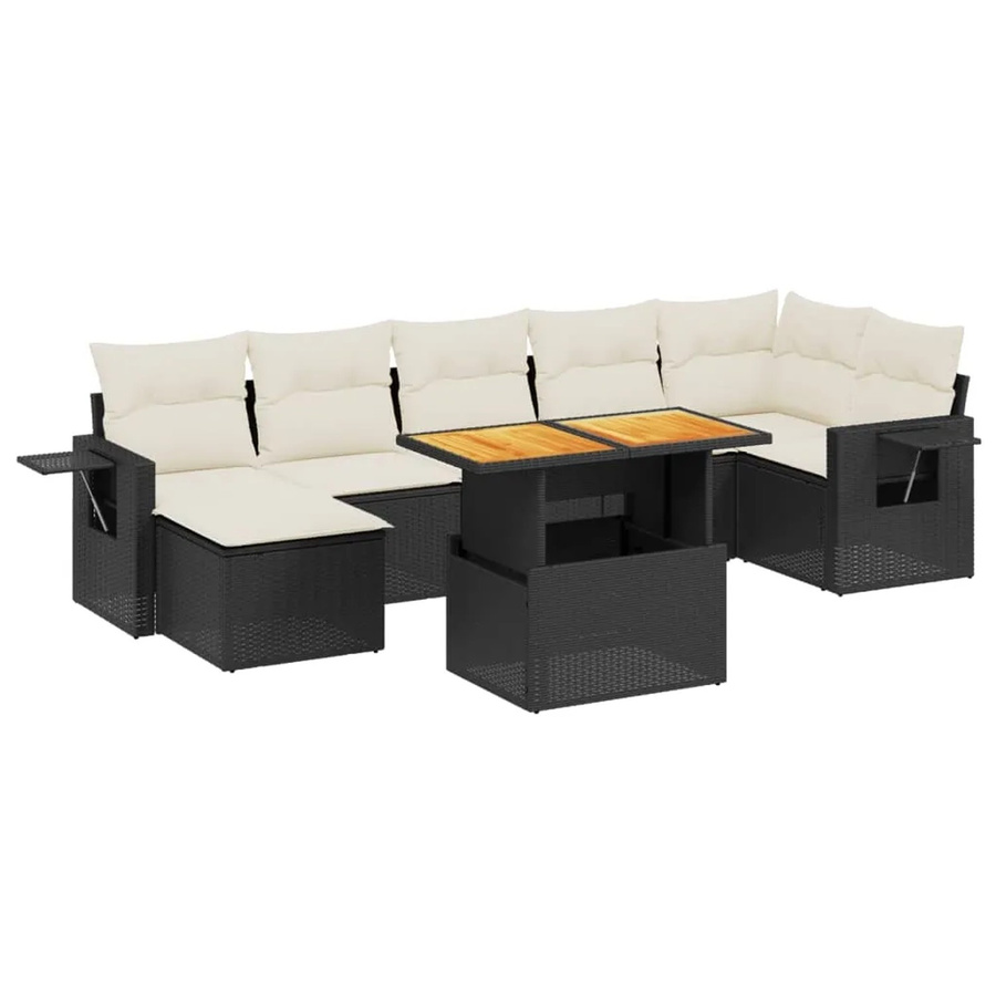 vidaXL 8-teilige Garten-Sofagarnitur in L-Form aus PE-Rattan und pulverbeschichtetem Stahl mit Kissen in Schwarz und Cremeweiß - Bild 2