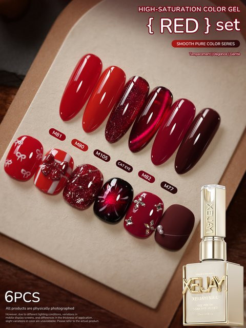 XEIJAYI Gel-Nagellack-Set roten Serie, 6 Farben, 15 ml, glänzend - Bild 1