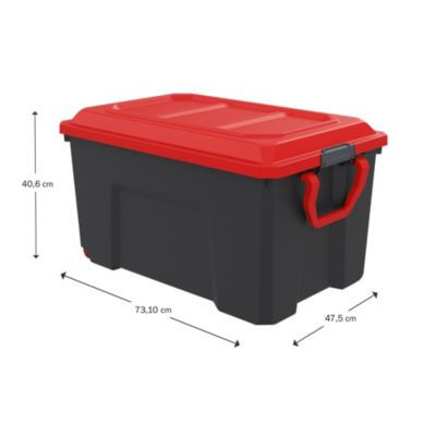 Paperflow Aufbewahrungsbox Locker, 100 L, schwarz/rot, fahrbar mit Rollen, scharnierter Deckel, stapelbar, B: 47,5 cm, T: 73,9 cm, H: 40,6 cm - Bild 2