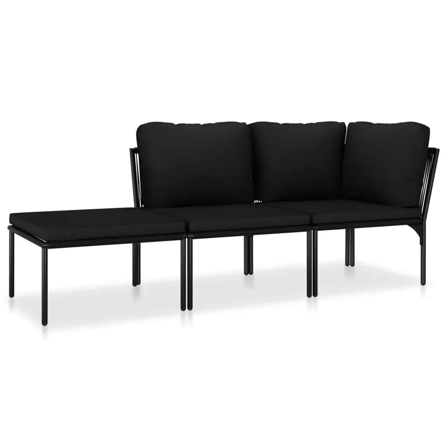 vidaXL 3-teiliges Garten-Lounge-Set in L-Form mit Polstern und Fußstütze, Schwarz/Anthrazit, pulverbeschichteter Stahl und UV-beständiger Polyester-Bezug - Bild 2