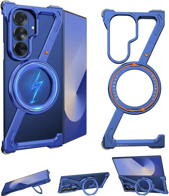 Oatsbasf Magnetische Metall-Handyhülle für Samsung Galaxy Z Fold8 Ultra mit 360 Grad drehbarem Ring-Ständer in Violett - Bild 1
