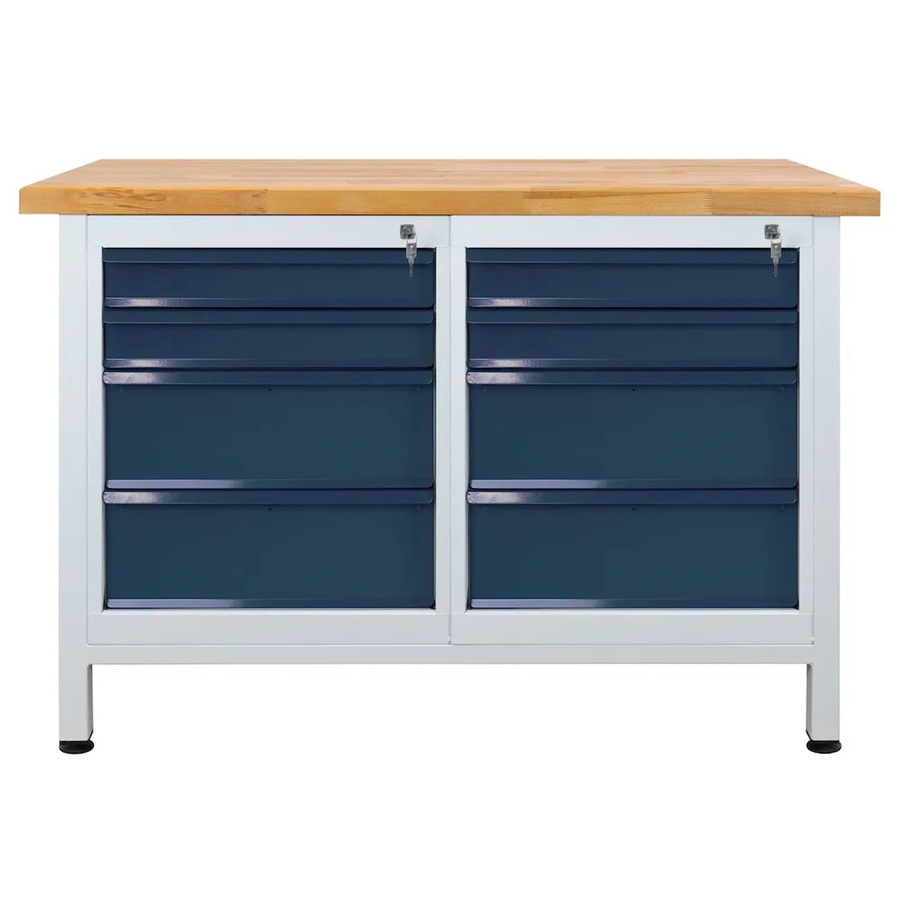 PROREGAL Werkbank Rhino mit 8 Schubladen aus Stahl und Buche, Farbe Lichtgrau und Anthrazit, H x B x T: 84 x 120 x 60 cm - Bild 2