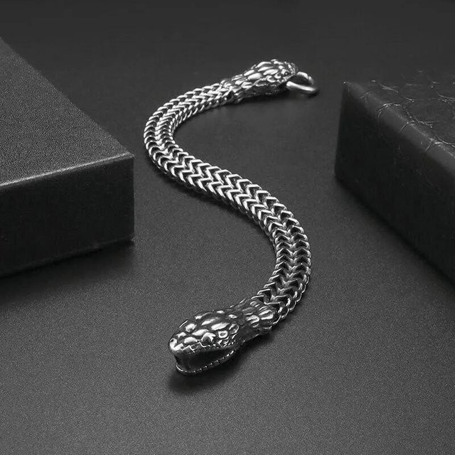 Armband Sternzeichen Doppelköpfige Schlange, Edelstahl, Schwarz, Herren - Bild 1