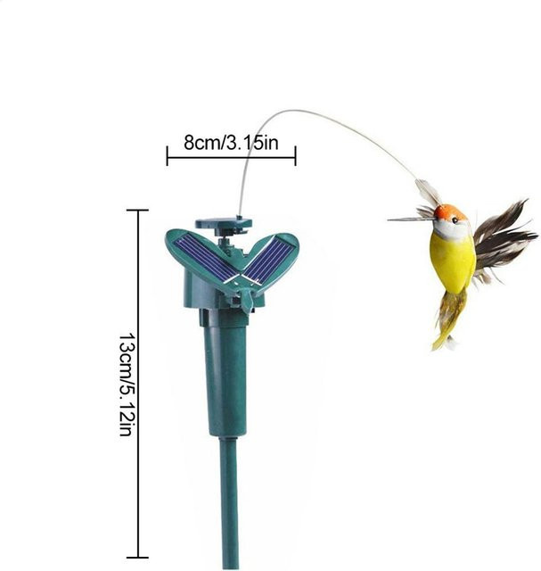 Homey Haven Solar-Kolibri als solar- oder batteriebetriebenes Spielzeug, wackelnder flatternder Vogel in Grau und Multicolour für Garten und Hof - Bild 1