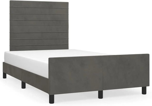 vidaXL Bettgestell mit Kopfteil aus Samt in Dunkelgrau, B/T/H: 120 x 200 x 126 cm - Bild 1