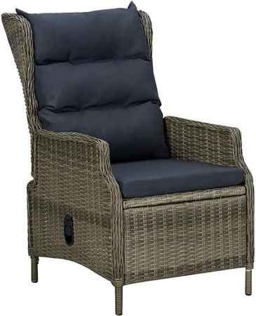 Furnicato Verstellbarer Gartensessel aus Poly Rattan in Braun mit Auflagen und Armlehnen
