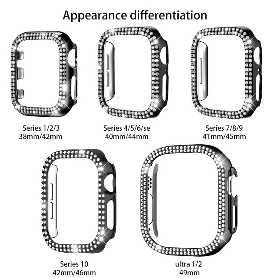 samusak Uhrengehäuse für Apple Watch, Diamant, Zirkonia, Messing, Silikon, Unisex - Bild 2
