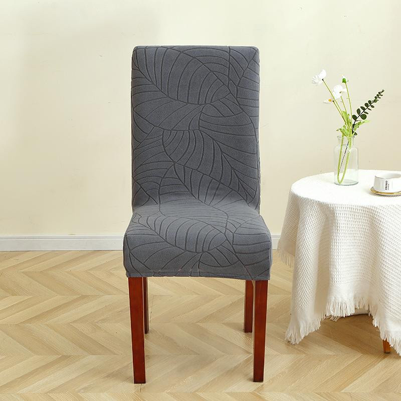 Universelle Stretch Esszimmerstuhlbezüge mit Blätter-Jacquard-Muster in Grau von Household supplies MH - Bild 1